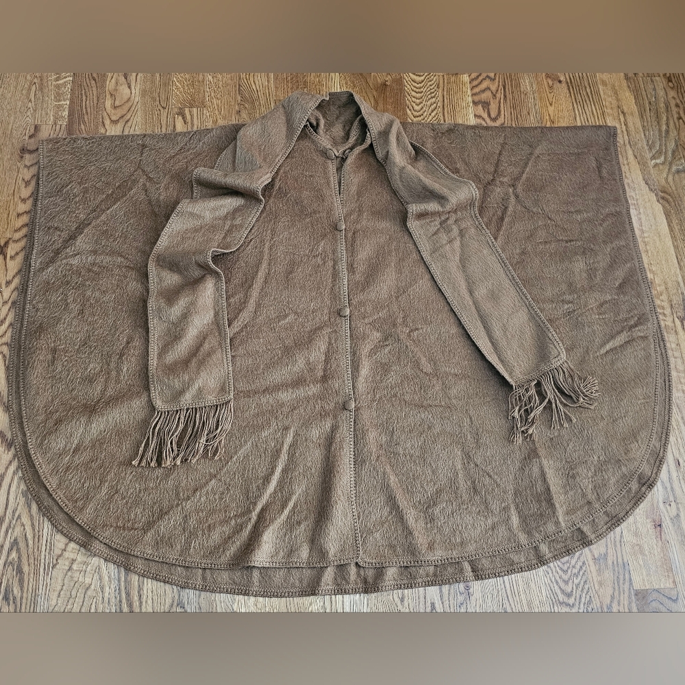 Alpaca Made In Peru Cloak With Attached Scarf, One Size, Brown